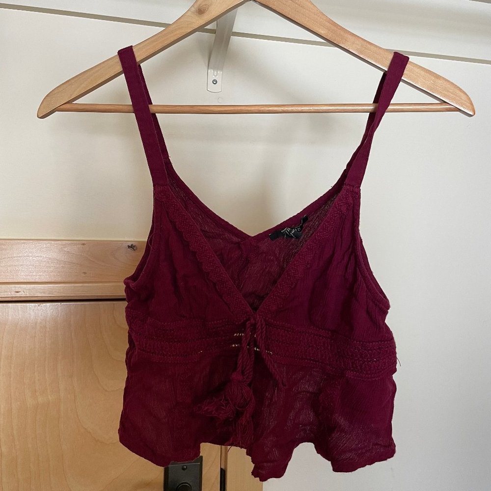 medium maroon tassled tank top